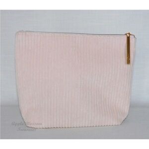 Lancome Pale Pink Corduroy Rose Gold Pull Cosmetic Makeup Travel Bag Case Pouch